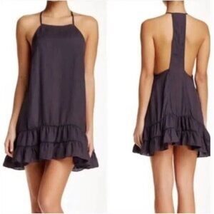 Free People Dress Womens XS Purple Raven Slip Mini Tiered Ruffle Hem Flowy Boho